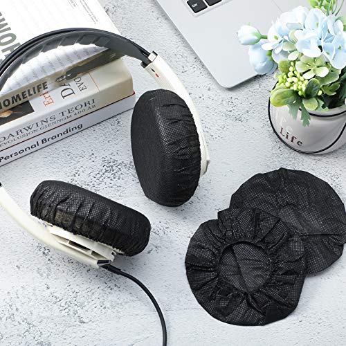 100 Pieces Headphone Ear Covers Disposable Earphone Overs Sanitary Non-Woven Stretch Earpad Covers Earcup Covers Fit for Most on Ear Headphones (Black,11 cm)