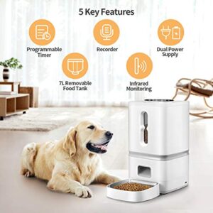 Automatic Cat Feeder, Automatic Pet Feeder Dry Food 7L, Portion Control 1-4 Meals per Day & 10s Voice Recorder for Small and Medium Pets