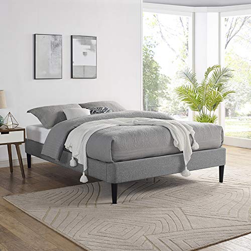 Classic Brands Palmetto Upholstered Platform Bed Frame/Mattress Foundation/Wood Slat Support/No Box Spring Needed, Light Grey, Full