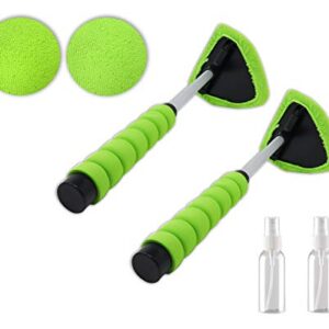 PRIMESTARZ Windshield Cleaner (2 Pack) Window Glass Cleaning Tool with Extendable Handle Washable Reusable Microfiber Cloth for Auto Interior Exterior Glass Wiper Cleaning Kit