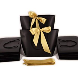 HUAPRINT Gift Bags with Handles,Party Favor Bags with Bow Ribbon,12Pcs Black Paper Bags for Birthday Wedding Bridesmaid Present Celebration Holiday