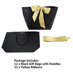 HUAPRINT Gift Bags with Handles,Party Favor Bags with Bow Ribbon,12Pcs Black Paper Bags for Birthday Wedding Bridesmaid Present Celebration Holiday