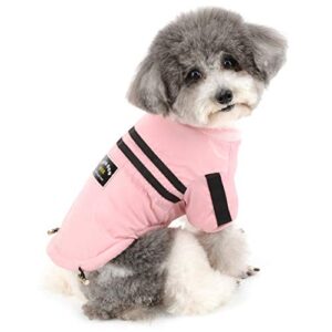 zunea dog winter coat fleece lined warm puppy clothes soft sweatshirt snowsuit chihuahua jacket coat cold weather thick shirt pet apparel for small dogs girl boy pink l