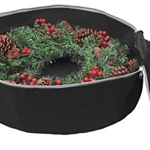 Primode Christmas Wreath Storage Bag 24"- Garland Wreaths Container with Handles - Durable 600D Oxford Polyester Material Holiday Wreaths Storage Holder 24” (Black)