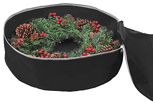 Primode Christmas Wreath Storage Bag 24"- Garland Wreaths Container with Handles - Durable 600D Oxford Polyester Material Holiday Wreaths Storage Holder 24” (Black)