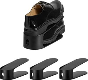 carrotez shoe slots organizer 3 pack - [litem] space saving shoe organizer rack for closet - easy shoe stacker, 9.84'' x 3.89'' x 4.26'' (black, 3 pack)