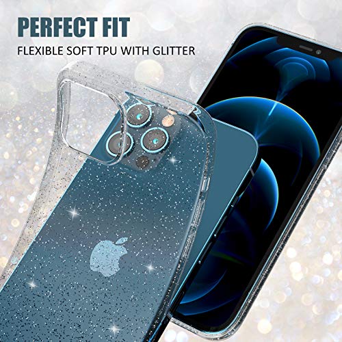 ABenkle Compatible with iPhone 12 and 12 Pro Case, Slim Fit Hybrid Glitter Bling Sparkly Case for Women Shockproof Protective Flexible Bumper Cover for iPhone 12/12 Pro 6.1-Inch 2020, Clear Glitter