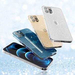 ABenkle Compatible with iPhone 12 and 12 Pro Case, Slim Fit Hybrid Glitter Bling Sparkly Case for Women Shockproof Protective Flexible Bumper Cover for iPhone 12/12 Pro 6.1-Inch 2020, Clear Glitter