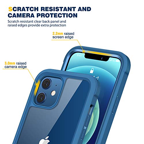 Diaclara Designed for iPhone 12 Mini Case, Full Body Rugged Case with Built-in Touch Sensitive Anti-Scratch Screen Protector, Soft TPU Bumper Case for iPhone 12 Mini 5.4" (Blue and Clear)