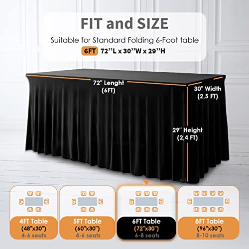 Your Magic Moment Spandex Table Skirts for Rectangle Tables 6ft and Fitted Table Cover 1 Piece, Wrinkle Resistant Tablecloth with Skirt, Spandex Table Cover and Black Table Skirt