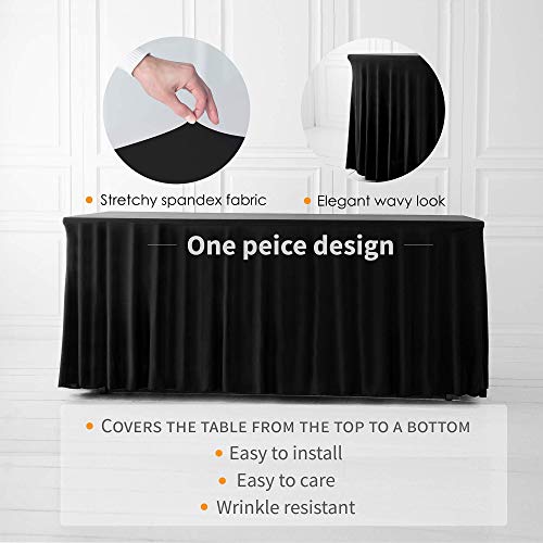 Your Magic Moment Spandex Table Skirts for Rectangle Tables 6ft and Fitted Table Cover 1 Piece, Wrinkle Resistant Tablecloth with Skirt, Spandex Table Cover and Black Table Skirt