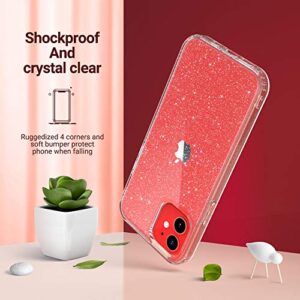 ULAK Compatible with iPhone 12 Mini Case Clear Glitter, Bling Sparkle Protective Phone Case Designed for Women Girls, Hybrid Anti-Scratch Shockproof Cover for iPhone Mini 5.4 inch 2020,Glitter Clear