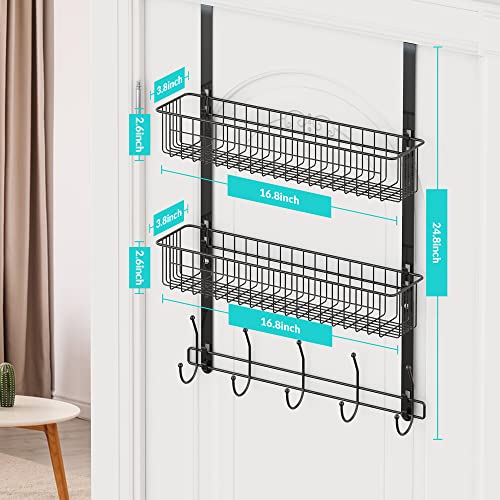 LUCYCAZ Over The Door Hooks Organizer, Door Hanger Towel Rack with 10 Coat Hooks & 2 Mesh Basket Over The Door Shelf, Back of Door Storage Organizer for Barthroom Kitchen Hanging Towel Clothes (Black)