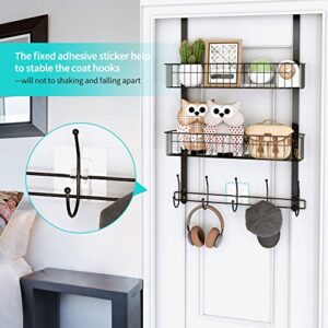 LUCYCAZ Over The Door Hooks Organizer, Door Hanger Towel Rack with 10 Coat Hooks & 2 Mesh Basket Over The Door Shelf, Back of Door Storage Organizer for Barthroom Kitchen Hanging Towel Clothes (Black)