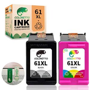 coloretto remanufactured printer ink cartridge replacement for hp 61xl to use with hp deskjet 1000 1010, envy 4500 4501 5530 5531, officejet 2620 2621 2622 （1 black 1color） combo pack with bookmark