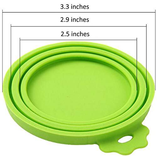 WOHENI Can Lids, Pet Food Can Cover, Universal Silicone Cat Dog Food Can Lids 1 Fit 3 Standard Size Can Tops, Fits Most Standard Size Dog and Cat Can Tops (Green+Blue+Spoons)