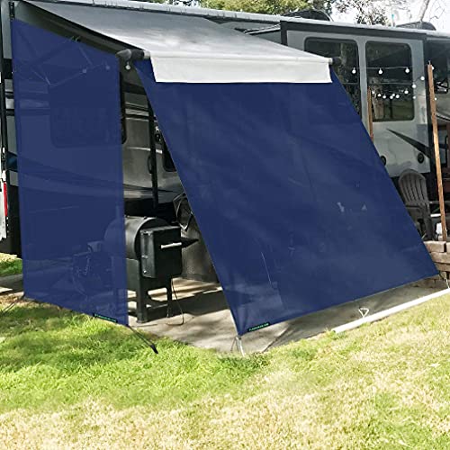 leaveshade RV Awning Side Sun Shade Screen (9'X7' Navy Blue Mesh) Camper Sunshade Complete Kits Motorhome Trailer UV Blocker - 3 Years Lasting