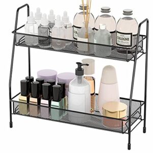 eknitey spice rack organizer for countertop, 2 tier bathroom shelf, desktop makeup organizer, small storage rack for kitchen, bath room, bedroom and office (black)