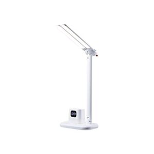 eye-caring multifunctional charging desk lamp led eye protection pen holder clock 5200mah touch dimming night light for study and work office lamp (color : white)