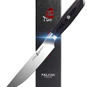 TUO Kitchen Steak Knife - 5 inch Straight Single Steak Knife - German HC Steel Dinner Table Knife - Full Tang Pakkwood Handle - Falcon Series with Gift Box