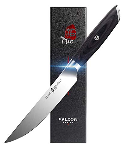 TUO Kitchen Steak Knife - 5 inch Straight Single Steak Knife - German HC Steel Dinner Table Knife - Full Tang Pakkwood Handle - Falcon Series with Gift Box