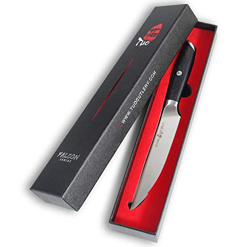 TUO Kitchen Steak Knife - 5 inch Straight Single Steak Knife - German HC Steel Dinner Table Knife - Full Tang Pakkwood Handle - Falcon Series with Gift Box