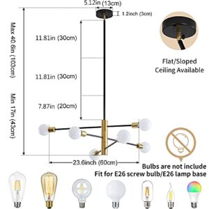 Deyidn Sputnik Chandelier Mid Century Modern Industrial E26 Pendant Lighting Chandeliers Ceiling Light Fixture Black and Gold Light for Living Room,Kitchen,Bedroom,Dining Room and Farmhouse