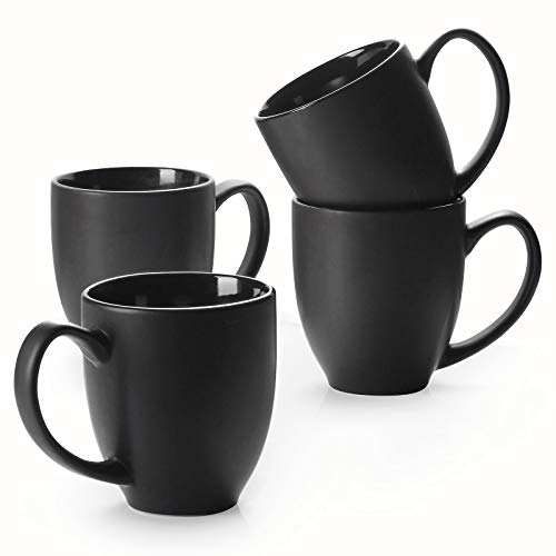 DOWAN Coffee Mug Set, 16 OZ Coffee Mug Set of 4, Coffee Mugs with Large Handles for Men, Women, Easy to Clean & Hold, for Morning Coffee, Birthday, Party, Matte Black