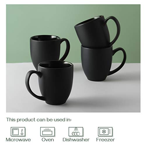 DOWAN Coffee Mug Set, 16 OZ Coffee Mug Set of 4, Coffee Mugs with Large Handles for Men, Women, Easy to Clean & Hold, for Morning Coffee, Birthday, Party, Matte Black