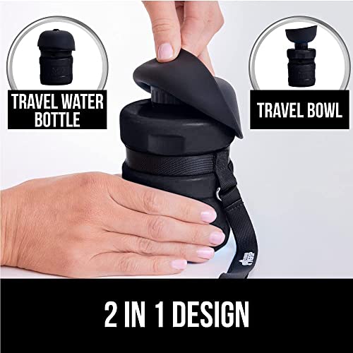 Gorilla Grip Leak Proof Portable Dog Water Bottle, 20oz, Multifunction Design with Bowl Cap, Food Grade Silicone, Dogs Drink Dispenser, for Puppy Walks, Traveling, Hiking, Keep Pets Hydrated, Black