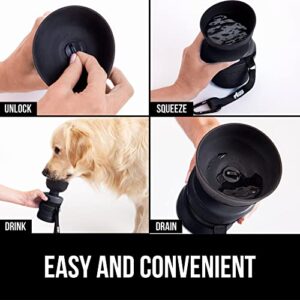 Gorilla Grip Leak Proof Portable Dog Water Bottle, 20oz, Multifunction Design with Bowl Cap, Food Grade Silicone, Dogs Drink Dispenser, for Puppy Walks, Traveling, Hiking, Keep Pets Hydrated, Black