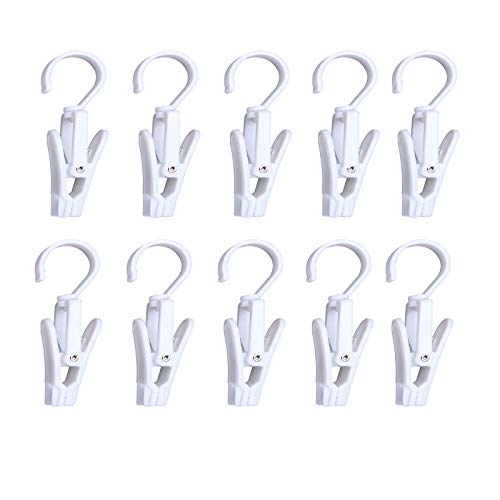 Wenplus 10 PCS Super Strong Plastic Swivel Hanging Hooks Home Swivel Laundry Clips Curtain Clips Clothes Pins Beach Towel Clips, 4.3inch, White