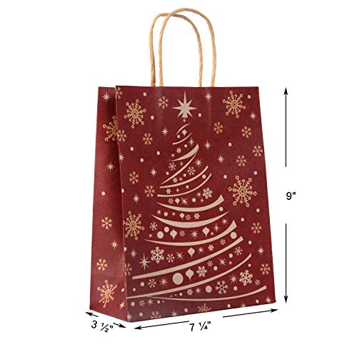 JOYIN 24 Christmas Holiday Kraft Paper Goody Gift Bags 9x7.25x3.5 with Handles for Xmas Gift-giving, Classrooms Party Favors Wrapping Goodie Bag