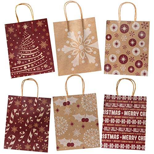 JOYIN 24 Christmas Holiday Kraft Paper Goody Gift Bags 9x7.25x3.5 with Handles for Xmas Gift-giving, Classrooms Party Favors Wrapping Goodie Bag