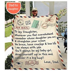 chaomic fleece blanket to my daughter letter printed quilts dad mom for daughter's air mail blanket positive encourage and love daughter's flannel blanket gifts (50x60in-dad)