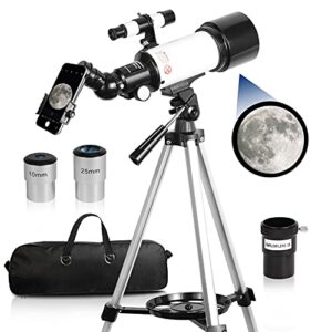 telescopes for adults, 70mm aperture 400mm az mount, telescope for kids beginners, fully multi-coated optics, astronomy refractor telescope portable telescope with tripod, phone adapter, backpack