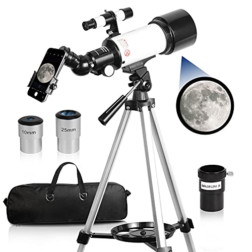 Telescopes for Adults, 70mm Aperture 400mm AZ Mount, Telescope for Kids Beginners, Fully Multi-Coated Optics, Astronomy Refractor Telescope Portable Telescope with Tripod, Phone Adapter, Backpack