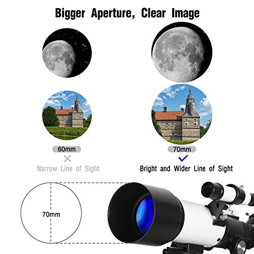 Telescopes for Adults, 70mm Aperture 400mm AZ Mount, Telescope for Kids Beginners, Fully Multi-Coated Optics, Astronomy Refractor Telescope Portable Telescope with Tripod, Phone Adapter, Backpack