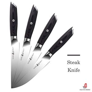 TUO Steak Knife Set - 5 inch Kitchen Steak Knife Set 4 - German HC Steel Kitchen Table Dinner Knife - Full Tang Pakkawood Handle - Falcon Series with Gift Box