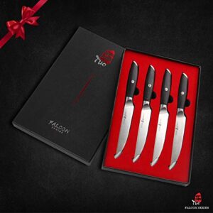 TUO Steak Knife Set - 5 inch Kitchen Steak Knife Set 4 - German HC Steel Kitchen Table Dinner Knife - Full Tang Pakkawood Handle - Falcon Series with Gift Box