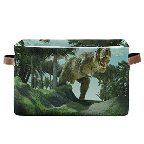 AUUXVA Storage Basket Giant Jurassic Dinosaur Storage Cube Box Durable Canvas Collapsible Toy Basket Organizer Bin with Handles for Shelf Closet Bedroom Home Office