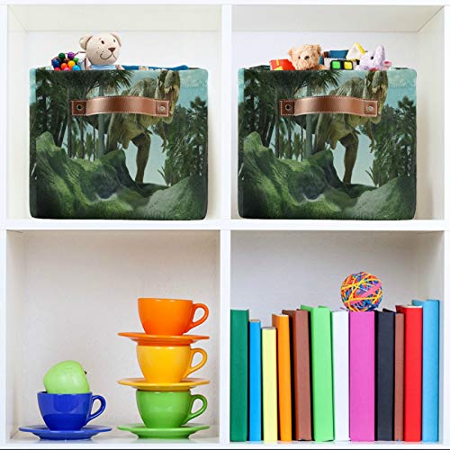 AUUXVA Storage Basket Giant Jurassic Dinosaur Storage Cube Box Durable Canvas Collapsible Toy Basket Organizer Bin with Handles for Shelf Closet Bedroom Home Office