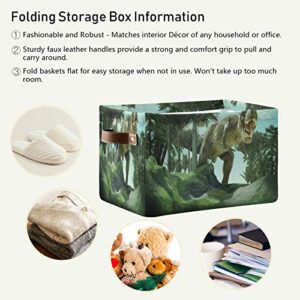 AUUXVA Storage Basket Giant Jurassic Dinosaur Storage Cube Box Durable Canvas Collapsible Toy Basket Organizer Bin with Handles for Shelf Closet Bedroom Home Office