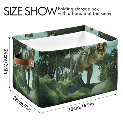 AUUXVA Storage Basket Giant Jurassic Dinosaur Storage Cube Box Durable Canvas Collapsible Toy Basket Organizer Bin with Handles for Shelf Closet Bedroom Home Office