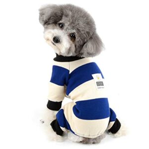 ranphy stripe pet dog clothes pajamas daisy coat jumpsuit soft cotton pjs puppy sweater shirt doggie warm knitted onesie outfit sleeping rompers pet apparel blue xxl