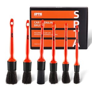 SPTA Car Detailing Brush Kit - 6 Pack, Auto Boar Hair Detail Brush Set Automotive Interior Exterior No Scratch Microfiber Detailing Brushes for Cleaning Air Vents, Engine Bays, Dashboard & Wheels