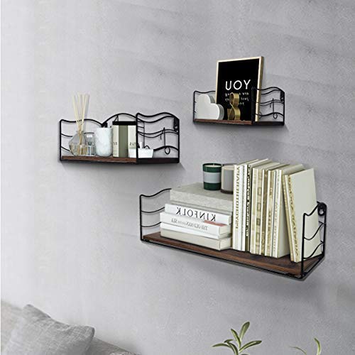 CRUGLA Wall Shelves Mounted Set of 3, Music Notes Wall Hanging Storage Floating Shelf for Bathroom Kitchen Bedroom