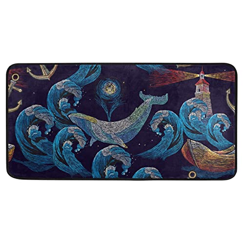 TSENQUE Blue Anchor Sailing Rugs for Kitchen, Non-Slip, Stain Resistant Chef Mat Kitchen Mat, Area Rugs for Home Dining Living Room Bedroom 39 x 20 Inch