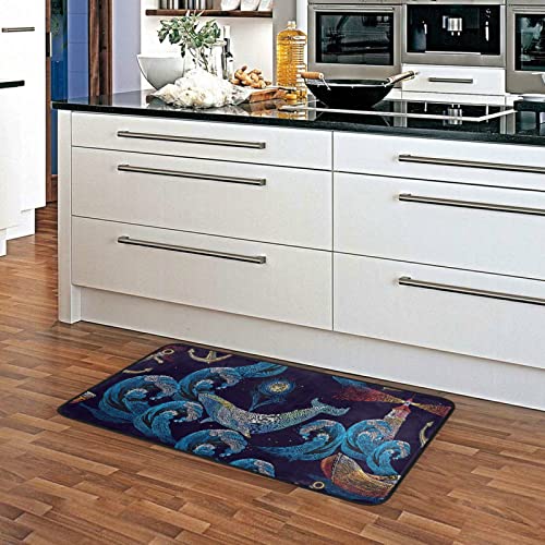 TSENQUE Blue Anchor Sailing Rugs for Kitchen, Non-Slip, Stain Resistant Chef Mat Kitchen Mat, Area Rugs for Home Dining Living Room Bedroom 39 x 20 Inch