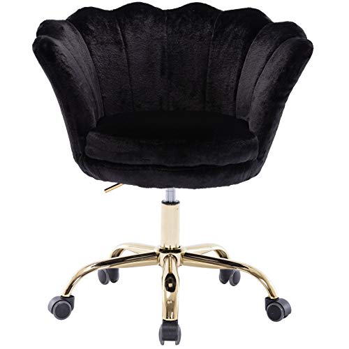 Wahson Home Office Task Chair with Wheels, Faux Fur Scallop Back Swivel Desk Chair, for Women, Teens, Girls Living Room, Vanity, Black